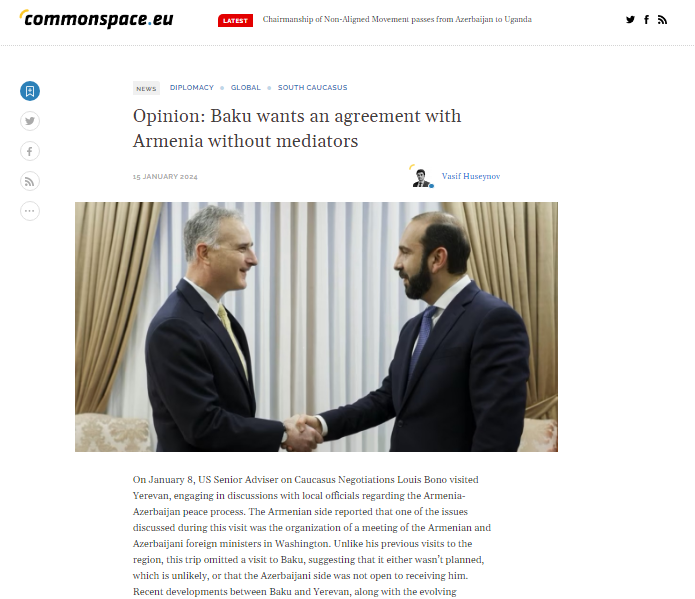 Opinion: Baku wants an agreement with Armenia without mediators
