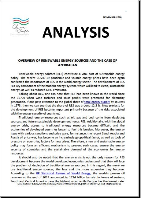OVERVIEW OF RENEWABLE ENERGY SOURCES AND THE CASE OF AZERBAIJAN