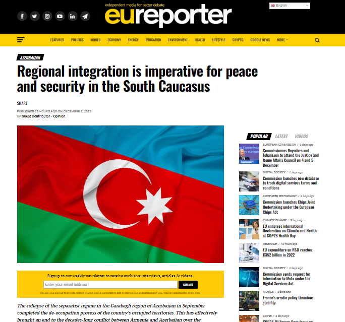 Regional integration is imperative for peace and security in the South Caucasus
