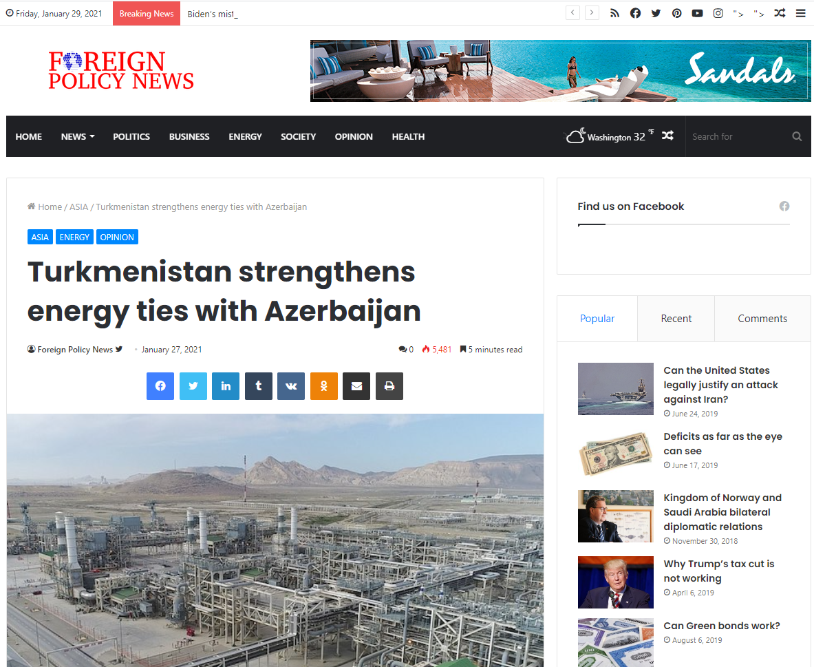 Türkmənistan Azərbaycanla enerji əlaqələrini gücləndirir