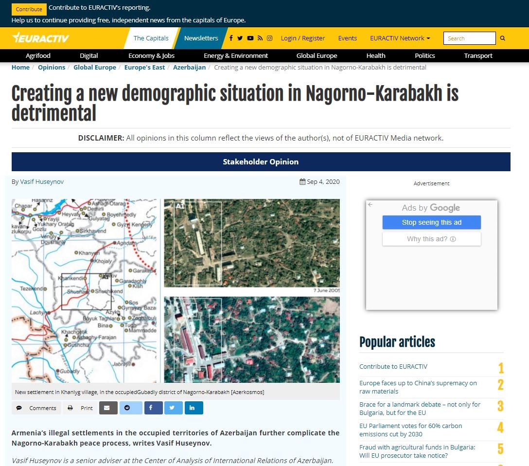 Creating a new demographic situation in Nagorno-Karabakh is detrimental
