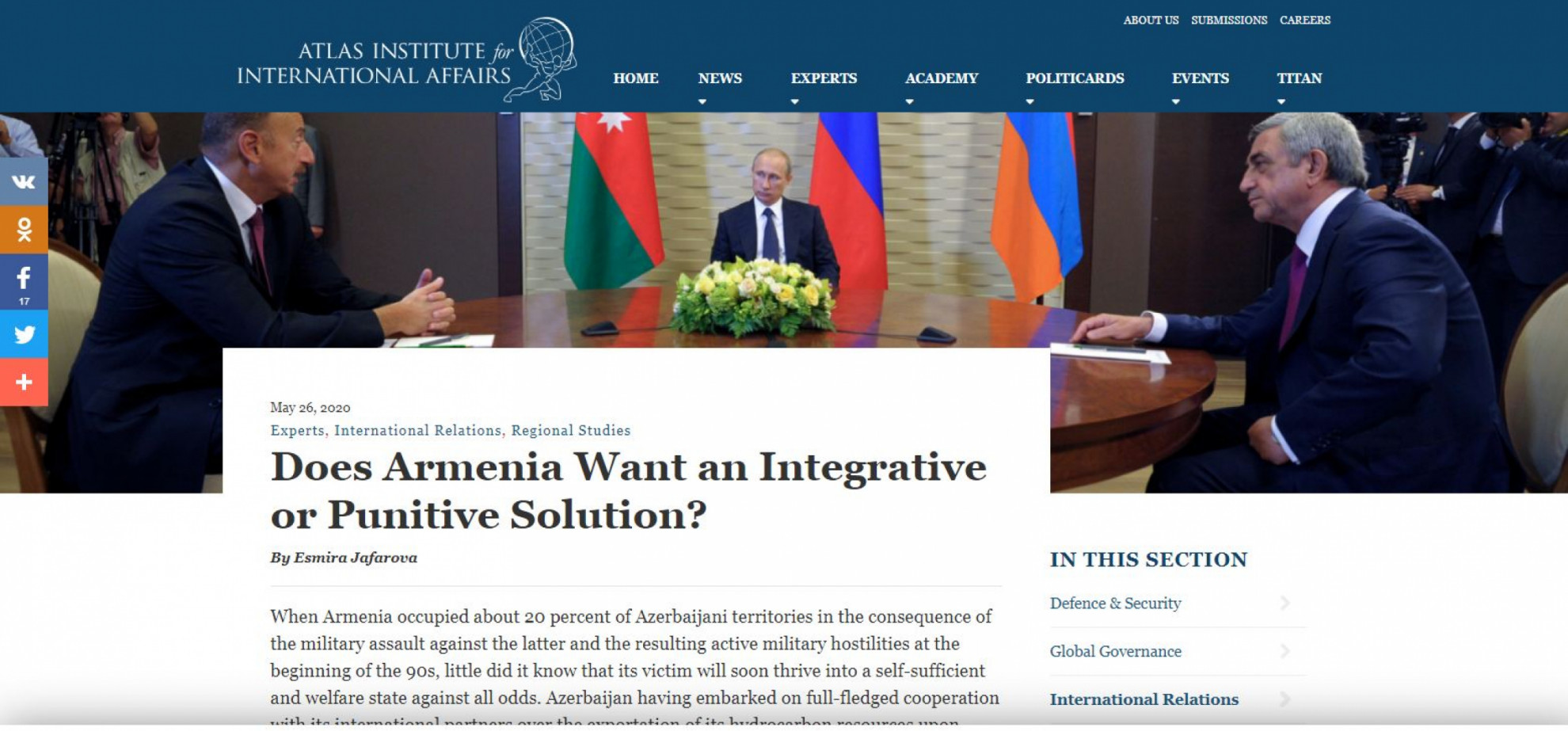 Does Armenia Want an Integrative or Punitive Solution?