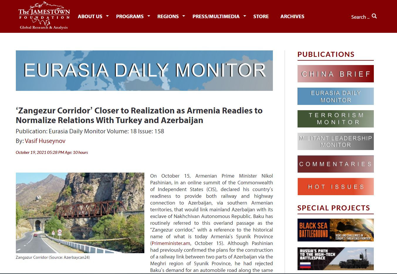 ‘Zangezur Corridor’ Closer to Realization as Armenia Readies to Normalize Relations With Turkey and Azerbaijan