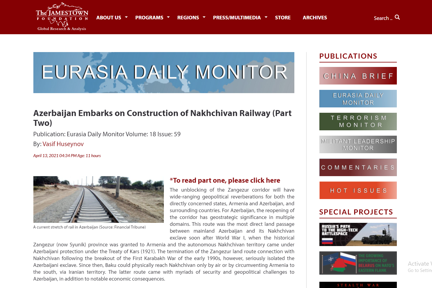 Azerbaijan Embarks on Construction of Nakhchivan Railway (Part Two)