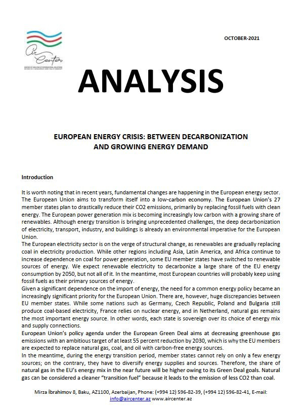 EUROPEAN ENERGY CRISIS: BETWEEN DECARBONIZATION AND GROWING ENERGY DEMAND