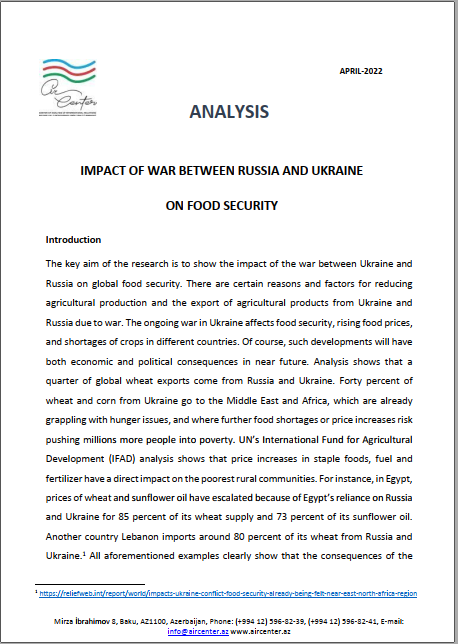 Impact of war between Russia and Ukraine  on food security