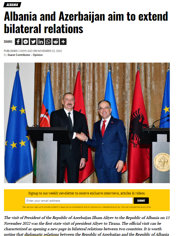 Albania and Azerbaijan aim to extend bilateral relations