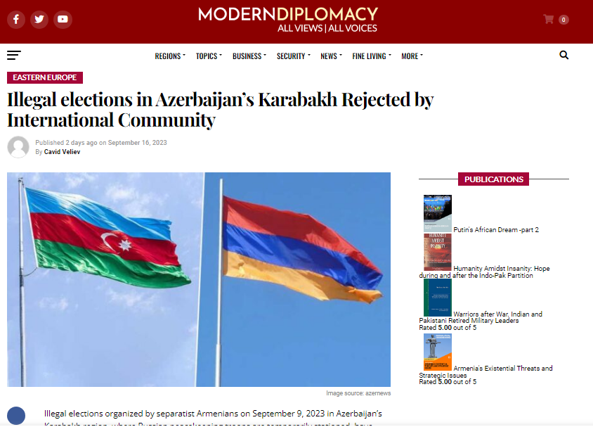 Illegal elections in Azerbaijan’s Karabakh Rejected by International Community