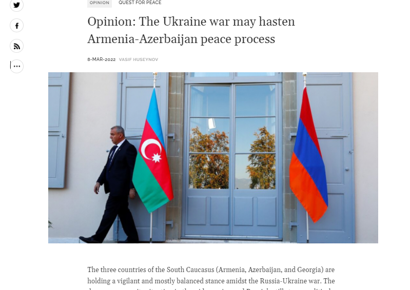 Война в Украине может ускорить армяно-азербайджанский мирный процесс