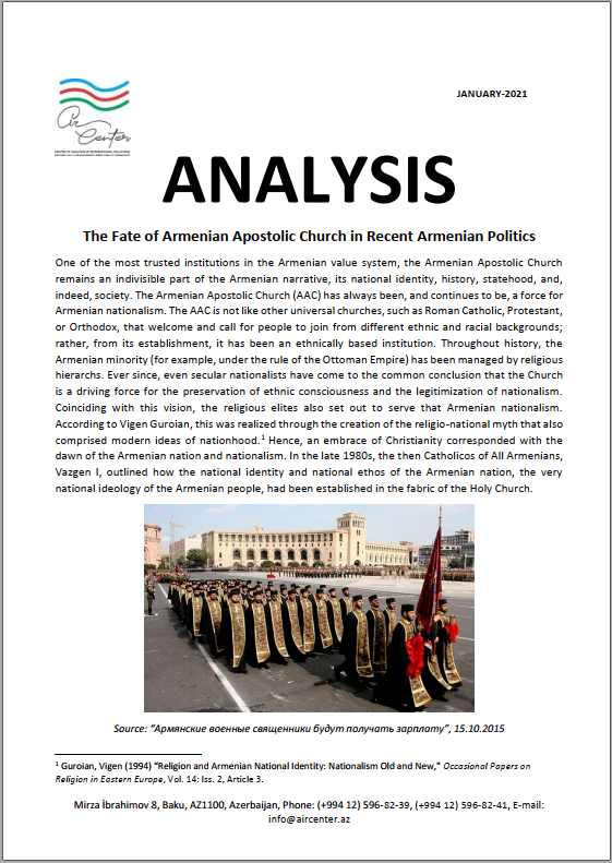  THE FATE OF ARMENIAN APOSTOLIC CHURCH IN RECENT ARMENIAN POLITICS