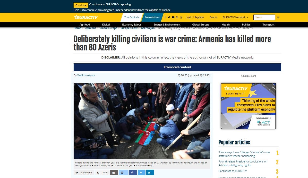 Deliberately killing civilians is war crime: Armenia has killed more than 80 Azeris