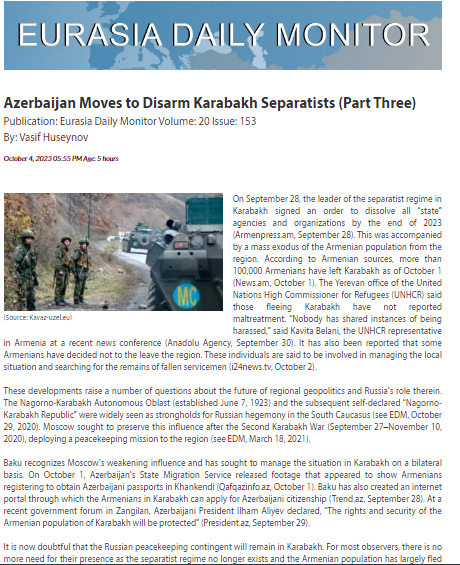 Azerbaijan Moves to Disarm Karabakh Separatists (Part Three)