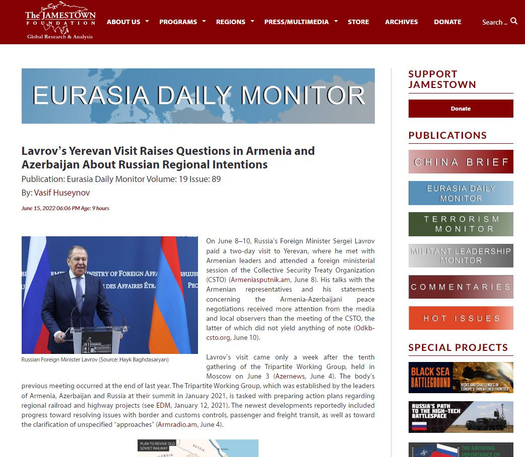 Lavrov’s Yerevan Visit Raises Questions in Armenia and Azerbaijan About Russian Regional Intentions