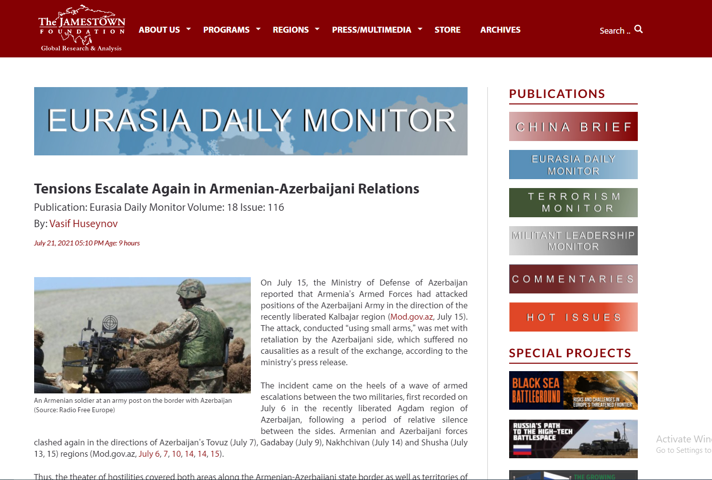 Tensions Escalate Again in Armenian-Azerbaijani Relations