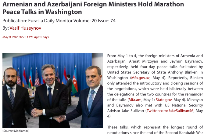Armenian and Azerbaijani Foreign Ministers Hold Marathon Peace Talks in Washington