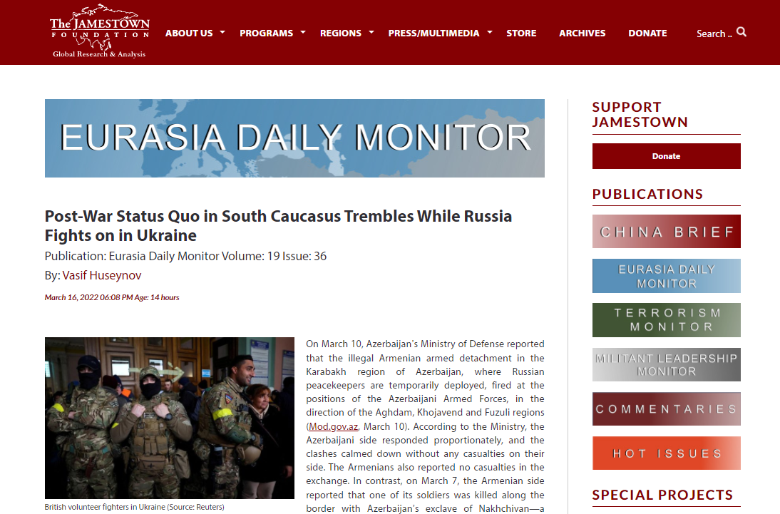 Послевоенный статус-кво на Южном Кавказе расшатывается, пока Россия сражается в Украине