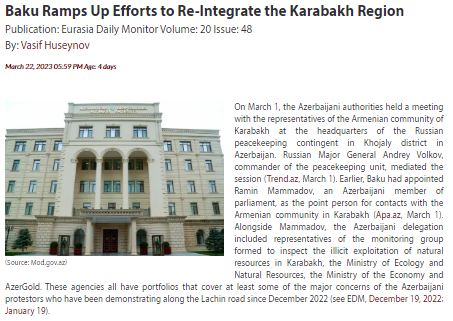 Baku Ramps Up Efforts to Re-Integrate the Karabakh Region