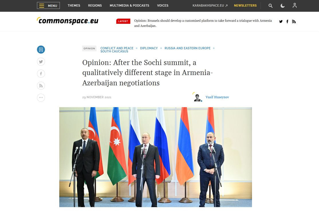 Opinion: After the Sochi summit, a qualitatively different stage in Armenia-Azerbaijan negotiations
