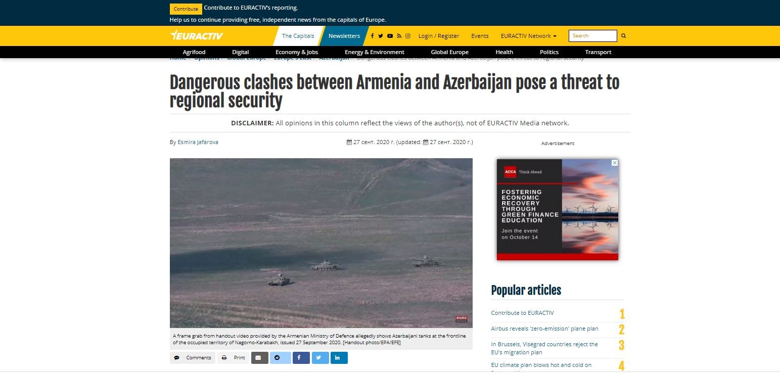 Dangerous clashes between Armenia and Azerbaijan pose a threat to regional security