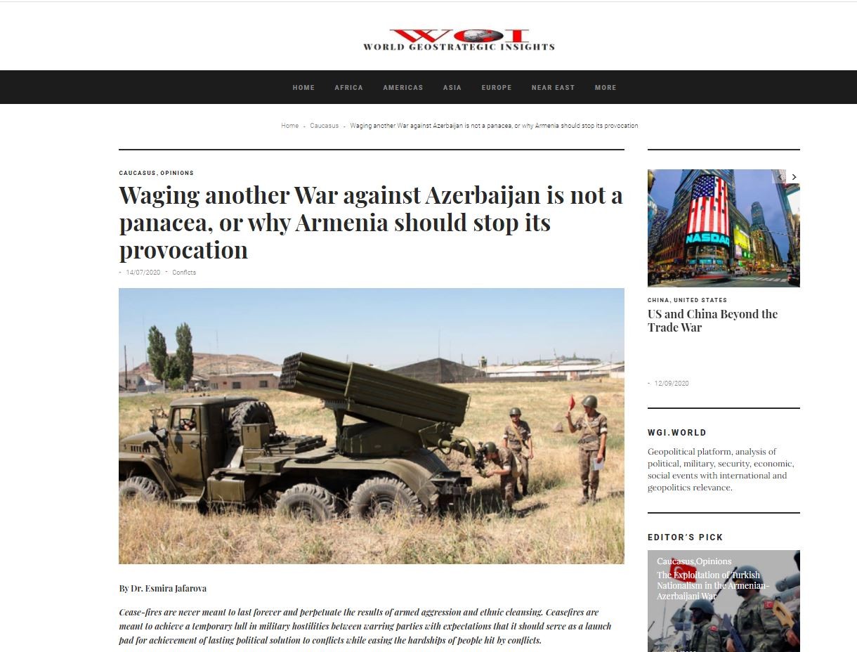 Waging another War against Azerbaijan is not a panacea, or why Armenia should stop its provocation