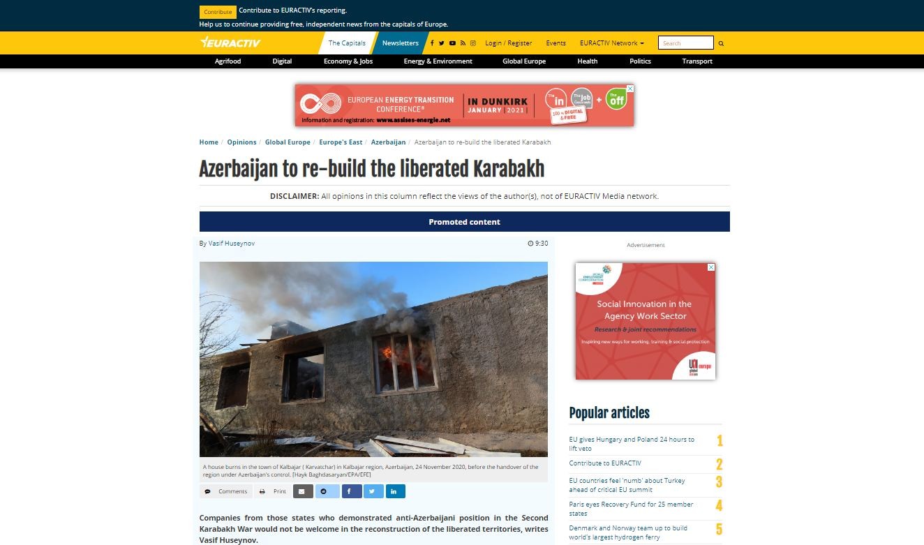 Azerbaijan to re-build the liberated Karabakh