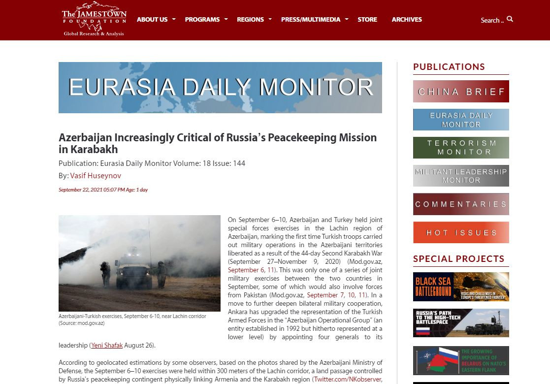 Azerbaijan Increasingly Critical of Russia’s Peacekeeping Mission in Karabakh
