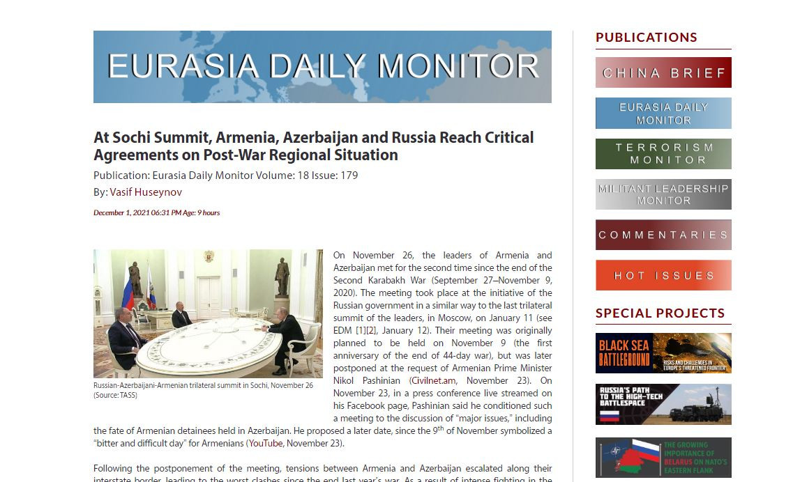 At Sochi Summit, Armenia, Azerbaijan and Russia Reach Critical Agreements on Post-War Regional Situation