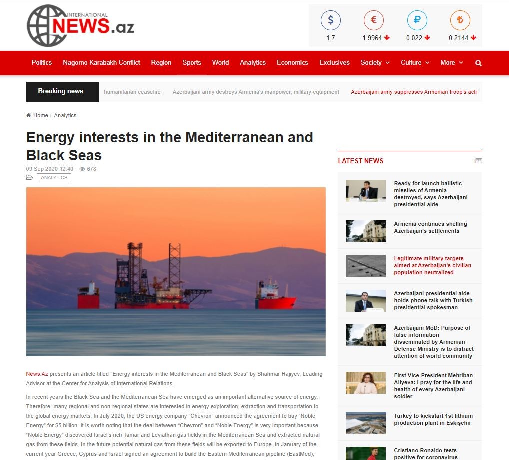 Energy interests in the Mediterranean and Black Seas