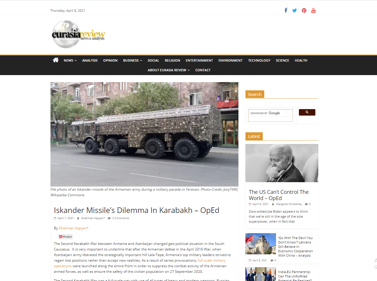 Iskander Missile’s Dilemma In Karabakh – OpEd