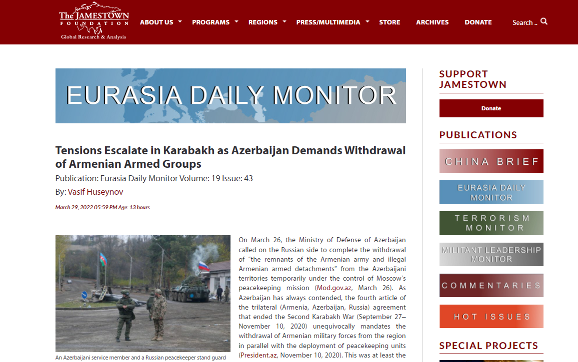 Напряженность в Карабахе обостряется, поскольку Азербайджан требует вывода армянских вооруженных групп
