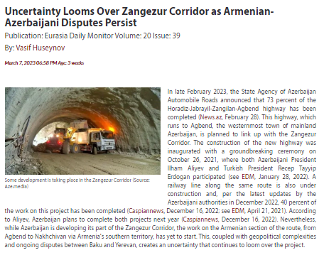 Uncertainty Looms Over Zangezur Corridor as Armenian-Azerbaijani Disputes Persist