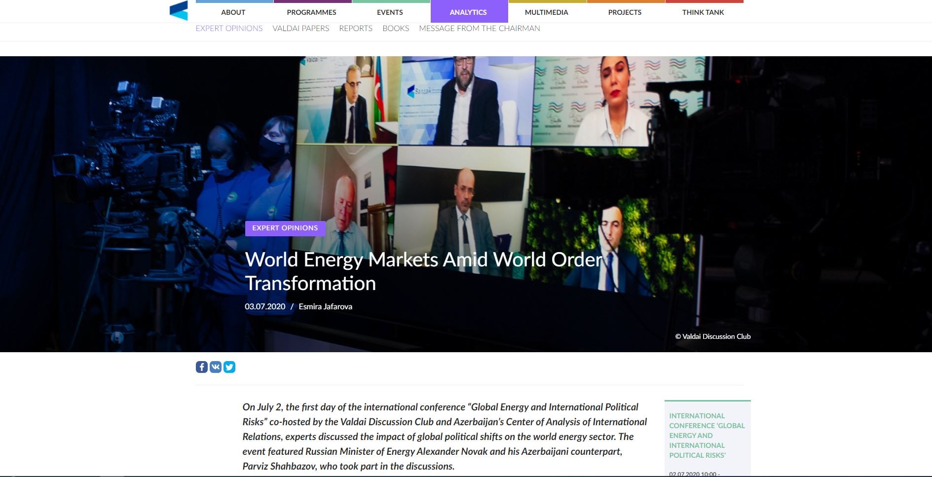 World Energy Markets Amid World Order Transformation