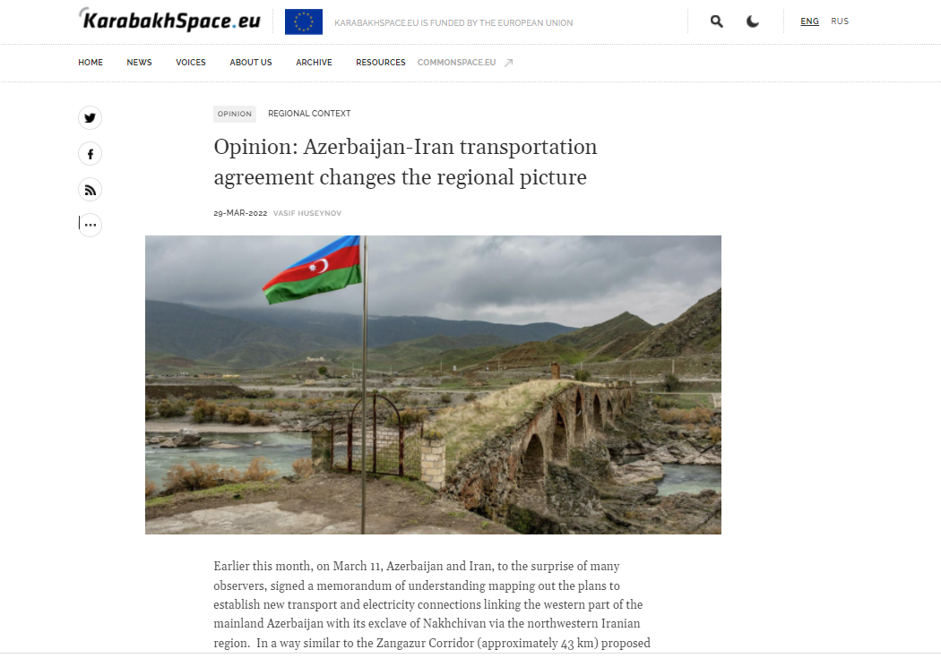 Azerbaijan-Iran transportation agreement changes the regional picture
