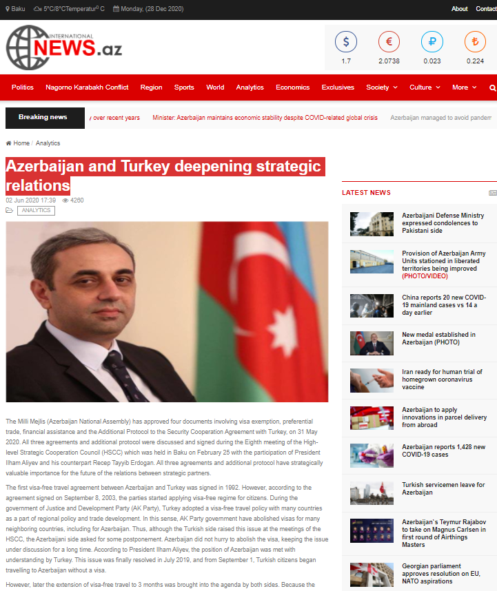 Azerbaijan and Turkey deepening strategic relations