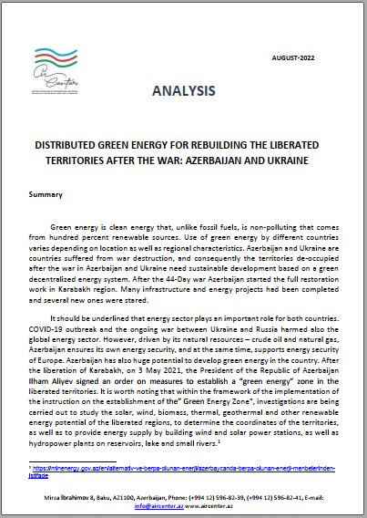 Distributed green energy for rebuilding the liberated territories after the war: Azerbaijan and Ukraine
