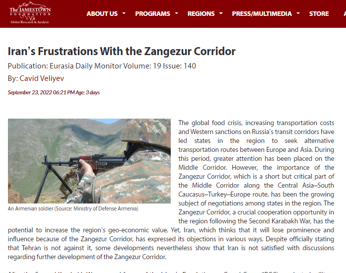 Iran’s Frustrations With the Zangezur Corridor