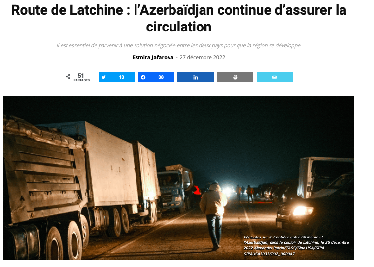 Route de Latchine : l’Azerbaïdjan continue d’assurer la circulation