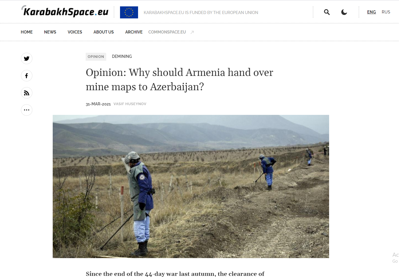 Opinion: Why should Armenia hand over mine maps to Azerbaijan?